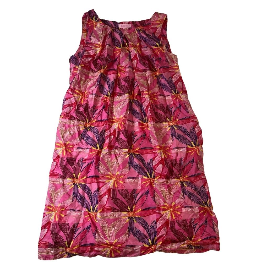 Lilly Pulitzer Pink Silk Sleeveless Floral Pattern Dress Shift Style Size 4
